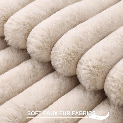 Pallene Faux Fur Plush Throw Pillow Covers 26x26 Set of 2, Luxury Soft Fluffy Striped Decorative Pillow Covers for Sofa, Couch, Living Room, Apricot