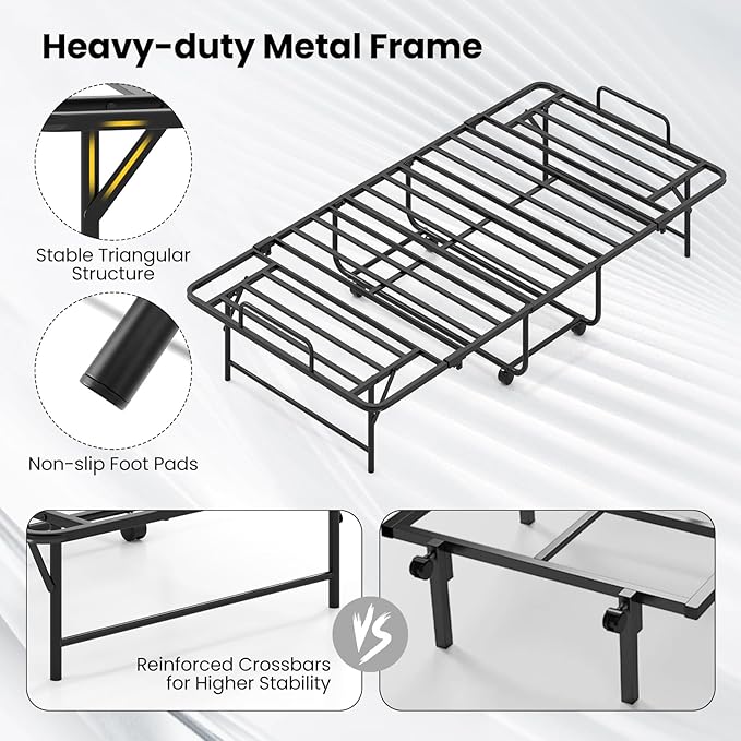 Giantex Twin Folding Bed Frame with Mattress, 75" x 38" Portable Rollaway Guest Bed with Memory Foam Mattress & Metal Frame, Space Saving Roll Away Beds with Mattresses for Adults Guest Apartment