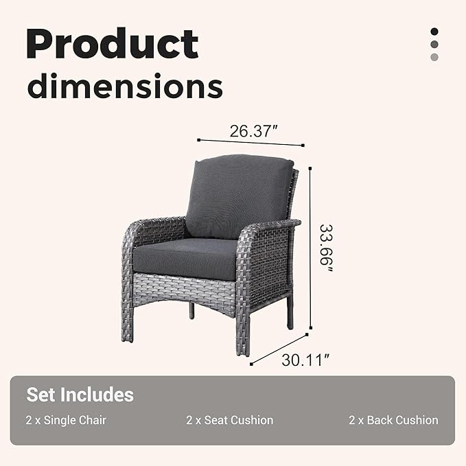 2 Pieces Wicker Patio Chairs - Outdoor Rattan Chairs Set of 2,All-Weather PE Wicker Dining Chair Set with High Back and Deep Seating for Deck Porch,Black