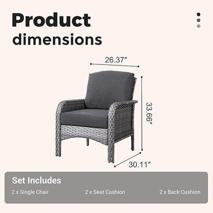 2 Pieces Wicker Patio Chairs - Outdoor Rattan Chairs Set of 2,All-Weather PE Wicker Dining Chair Set with High Back and Deep Seating for Deck Porch,Black