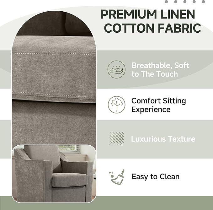 UIXE Swivel Accent Chairs Set of 2, Chenille Upholstered Arm Chair for Living Room, Modern Club Armchair Comfy Single Sofa Bedroom Reading Seat with Lumbar Pillow - Sand