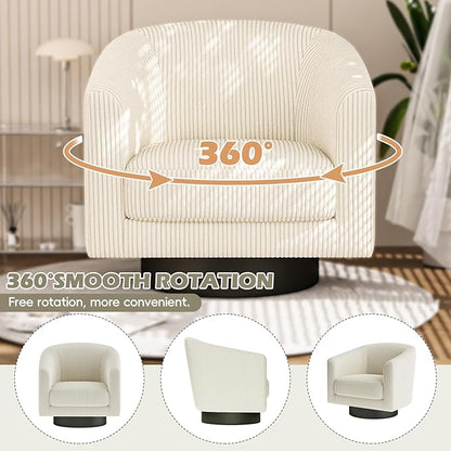 360° Swivel Accent Chairs Set of 2, Modern Bucket Chair, Corduroy Barrel Armchair, Comfy Boucle Chair, Single Sofa for Living Room Bedroom. Cream White