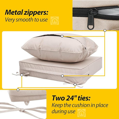 AAAAAcessories Outdoor Deep Seat Cushions, Waterproof, Fade-Resistant Patio Furniture Replacement Cushions, 23.5" x 25.5" x 5" + 23.5" x 19", Khaki Beige