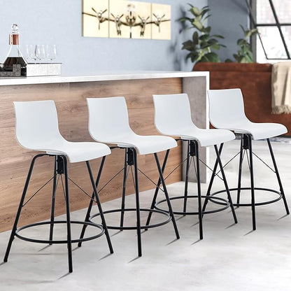 annjoe Swivel Bar Stools Metal Counter Height Stools Plastic Seat Chairs Set of 4 for Indoor Outdoor Home Kitchen Business (24" White)