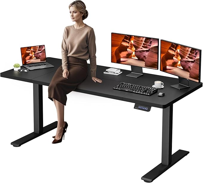 Standing Desk, Large Stand Up Desks, 71x31 Inches Electric Sit Stand Desks , Adjustable Height Computer Table Charging USB Port&Sedentary Reminder for Home Office with Splice Board (Black)