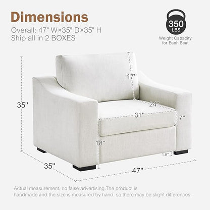ABCASA Accent Chairs Set of 2,Living Room Furniture Set,Oversized Single Sofa with Extra Wide Armrest,Detachable Cover,Comfy Upholstered Reading Chairs for Office,Apartment,Dorm,Linen,Ivory