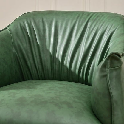 KINWELL 33" W Faux Leather Barrel Chairs Set of 2 with Hand-Tufted Pleated Back Flared Arms, Modern PU Upholstered Accent Chairs with Metal Legs, Large Armchairs Lounge Chairs for Living Room, Green