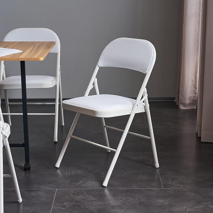 8 Pack White Folding Chairs with Padded Seats, Portable Stackable Foldable Chairs for Indoor and Outdoor, Commercial Seat with Metal Frame for Events Office Wedding Party, 330lbs Capacity