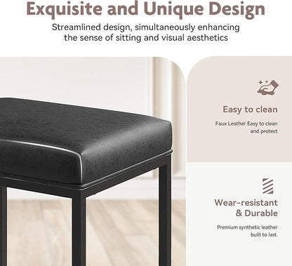 ALPHA HOME Black Metal Bar Stools with Padded Seat, 24"H x 14.76"L x 17.51"W, 350lbs Weight Capacity