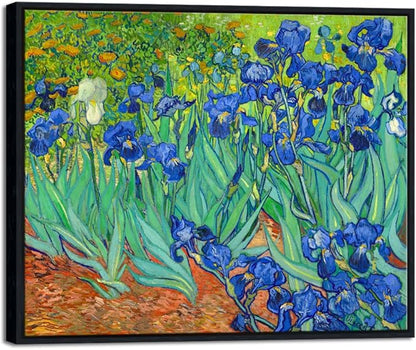 Wieco Art Black Framed Wall Art Irises by Van Gogh Famous Flowers Oil Paintings Reproduction Canvas Prints Modern Canvas Prints Artwork Pictures on Canvas Wall Art for Wall Decor