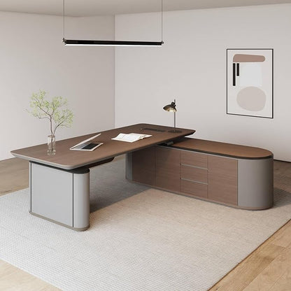 SAINTCY Large Executive Office Desk with File Cabinet, 94.5 Inch Sit & Stand L Shaped Executive Desk, Adjustable Luxury Office Desks for Boss, Business Owners, Managers and Supervisors Return Right