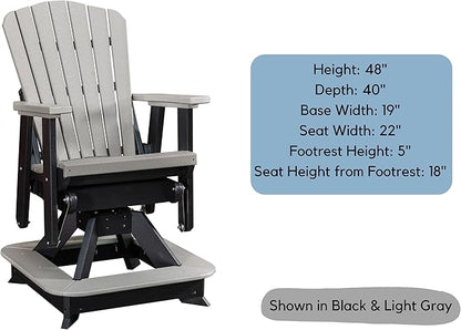 DutchCrafters Slat Fan Back Poly Balcony Adirondack Swivel Glider with Footrest Outdoor Patio Chair (Tudor Brown & Cedar)