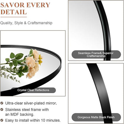 ANDY STAR Arched Mirror, 30 x 36 Inch Black Wall Mirror in Stainless Steel Metal Frame, Arch Top Rounded Corner 1 Inch Deep Set Design Wall Mount Hangs Vertical