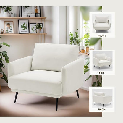 Mid-Century Accent Chair,Modern Oversized Armchair for Living Room,Comfy Upholstered Reading Accent Chairs for Bedroom,Single Sofa Chair (White-1PACK)