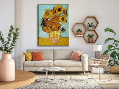 Wieco Art Large Framed Canvas Wall Art Sunflower by Vincent Van Gogh Oil Paintings Reproduction Abstract Wall Decorations for Living Room Golden Frame Home Office Decorations