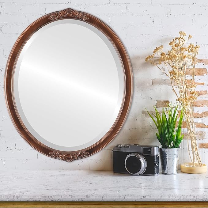 OVALCREST Oval Beveled Wall Mirror for Home Decor - Athena Style - Sunset Gold - 18" x 14" Outside Dimensions