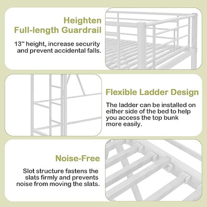 VECELO Metal Loft Bed Twin Size, Heavy Duty Bedframe with Removable Ladder and Safety Guardrail, Space-Saving, Noise Free, No Box Spring Needed, Off White