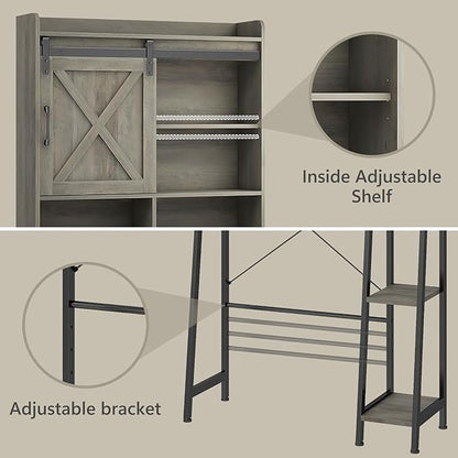 Over The Toilet Storage Cabinet, Farmhouse Storage Cabinet Over Toilet with Sliding Barn Door,Home Space-Saving Toilet Rack, for Bathroom, Restroom, Laundry, Grey