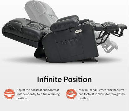 MCombo Dual Motor Power Lift Recliner Chair for Elderly, Lay Flat Lift Chair with Heat and Massage, Oversized Lift Recliner for Big and Tall, Faux Leather R7891 (Black, Oversized)