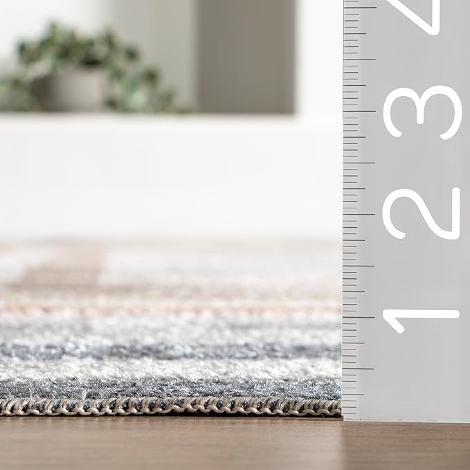 nuLOOM 6' Round Machine Washable Stain-Resistant Area Rug Low Profile for Living Room, Bedroom, and Dining Room, Alienor Multicolor