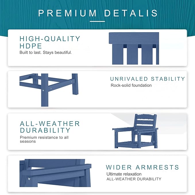 7 Piece Patio Dining Set with 11ft Patio Umbrella (Yellow), 7 Navy Outdoor HDPE Dining Set with 6 Chairs + 1 Large Table with 2" Umbrella Hole, for Market, Pool, Garden, Backyard, Deck