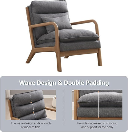 INZOY Accent Chairs Set of 2, Mid Century Modern Accent Chair with Wood Frame, Upholstered Reading Armchair with Waist Cushion, Side Chair for Living Room Bedroom Office, Easy Assembly, Grey