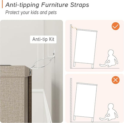 WAMPAT 3-Drawer Kids Dresser for Bedroom, Modern Small Chest of Drawers with Gold Knobs, 35 Inch Wide Linen Printed Finish Wood Children Dresser for Baby Room, Nursery, Living Room, Dark Beige