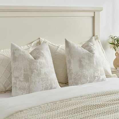 FUTEI Beige White Decorative Throw Pillow Covers 26x26 Inch Set of 2,Soft Faux Cashmere Jacquard - Textured & Cozy Euro Pillow Shams,Modern Home Decor for Couch Bed Living Room