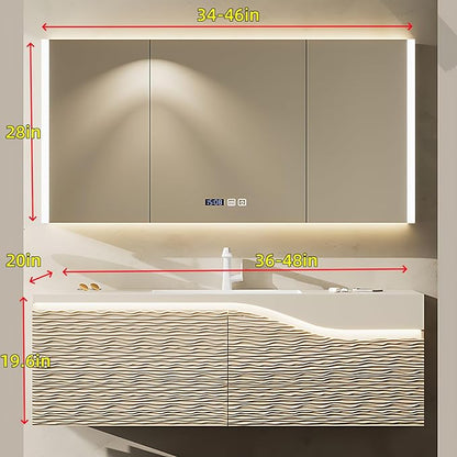 48in Elegant Modern Luxury Bathroom Vanity with Sink - Wall Mounted Solid Wood Cabinet & Smart LED Defogging Mirror | Single Sink Bathroom Cabinets