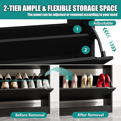 Shoe Storage Cabinet for Entryway with 6 Flip Drawers, Sturdy Wood Hidden Shoe Storage, Freestanding Narrow Slim Shoe Organizer for Front Door Entrance, Living Room, Hallway, Bedroom, Black