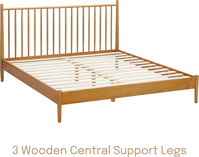 NTC Inno Wooden Bed Frame with Headboard, Solid Oak and Rubber Wood Foundation with Silent Slats and Wood Central Supports, 1000 Lb Capacity, Effortless Assembly, King - Rustic Oak