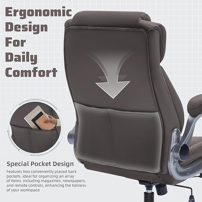 Large High Back Office Chair with Flip Arms- Executive Desk Chair with Locking Wheels, Adjustable Lumbar Support, Ergonomic Breathable Fabric Computer Chair Prevents Cats Scratching