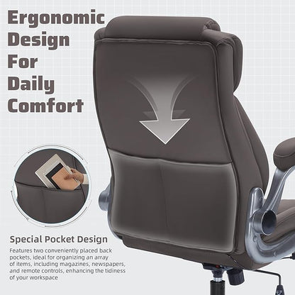 Large High Back Office Chair with Flip Arms- Executive Desk Chair with Locking Wheels, Adjustable Lumbar Support, Ergonomic Breathable Fabric Computer Chair Prevents Cats Scratching