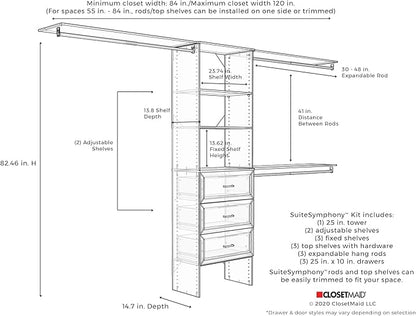 ClosetMaid SuiteSymphony Closet Organizer with Shelves and 3 Drawers, 25-Inch-Natural Gray
