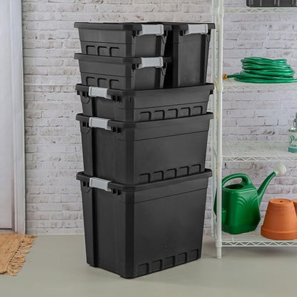 Sterilite 18-Pack Plastic Storage Bins with Lids, Stackable Containers, 4 Gallon, Black