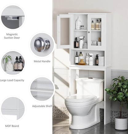 Meilocar Over The Toilet Storage Cabinet, Bathroom Storage Organizer Over Toilet, Space Saver W/Adjustable Shelf & Open Shelf, White