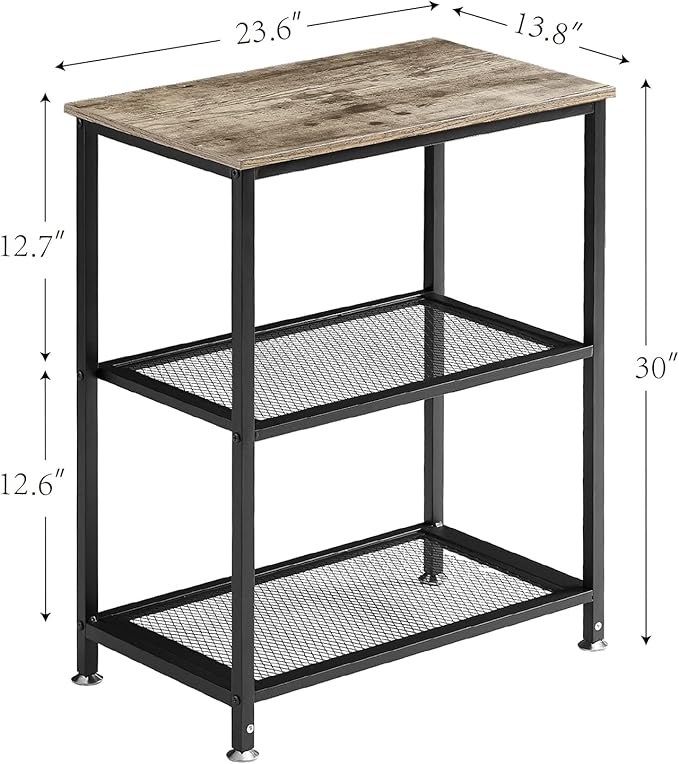VECELO Tall End Side Tables, 30" Height Nightstand with 3-Tier Storage Shelf for Bedroom Living Room, Easy Assembly,Industrial Style, Grey