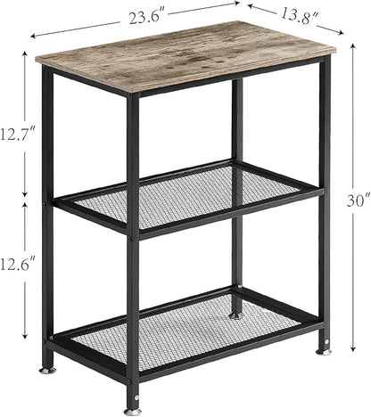 VECELO Tall End Side Tables, 30" Height Nightstand with 3-Tier Storage Shelf for Bedroom Living Room, Easy Assembly,Industrial Style, Grey