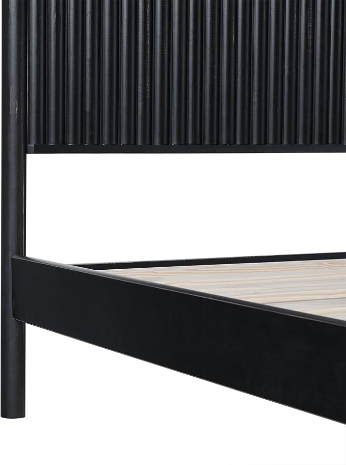 Walker Edison Queen Modern Reeded Headboard Solid Wood Bed, Queen Size, Black