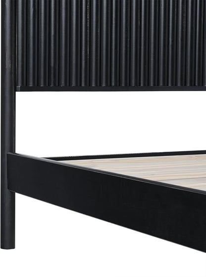 Walker Edison Queen Modern Reeded Headboard Solid Wood Bed, Queen Size, Black