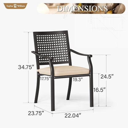 PHI VILLA Metal Outdoor Dining Chairs Set of 4 - Stackable Black Patio Chairs, 300lb Capacity (Beehive)