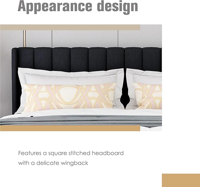 AGARTT Upholstered Platform Bed Frame Full Size with Headboard and Footboard/Wooden Slats Support/No Box Spring Needed/Easy Assembly,Black Linen
