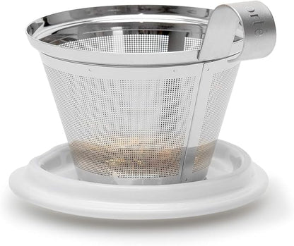Tea Forte Double-Walled Ceramic Kati Cup, Removable Stainless Steel Infuser Basket and Lid, Steeps 12 oz Loose Leaf Tea, Dishwasher & Microwave Safe, Jardin