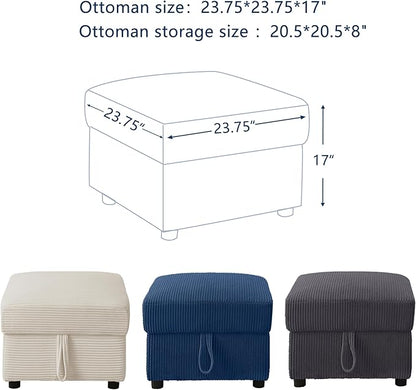 Small Storage Ottoman Sqare Footrest Bench Stool for Apartment,Bedroom,Living Room,Bonus Room and Compact Spaces. (Beige, Ottoman)
