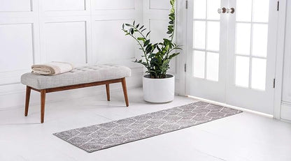 Unique Loom Trellis Frieze Collection Area Rug - Geometric (2' x 8' 8" Runner, Light Gray/ Ivory)