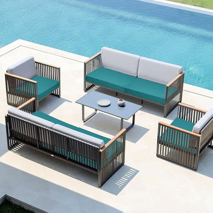 Easy-Going Waterproof Patio Cushion Covers 22x22x4 inch 4 Pack Replacement Non-Slip Outdoor Seat Cushion Slipcover with Zipper. Teal