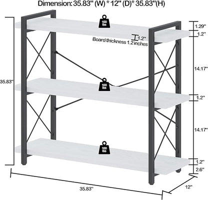 HCHQHS Bookshelf, 3-Tier Industrial Bookcase, Open Book Shelf, Freestanding Horizontal Bookshelves with Metal Frame