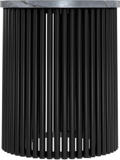 SIMPLIHOME Demy 18-inch Wide Metal Accent Table in Black Marble/Black Metal, Round Side Table with Slatted Base for Living Room, Bedroom, or Entryway, Industrial Style, Assembled