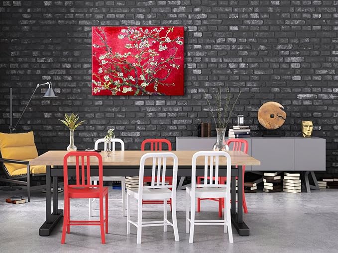 Wieco Art Extra Large Red Almond Blossom Tree Vincent Van Gogh Paintings Reproduction Canvas Prints Wall Art for Home Decor and Wall Decor Classical Flowers Pictures Artwork