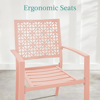 Best Choice Products 3-Piece Outdoor Bistro Set, Stackable Modern Steel Furniture for Porch, Garden w/ 2 Chairs, Table, Geometric Decor - Peach